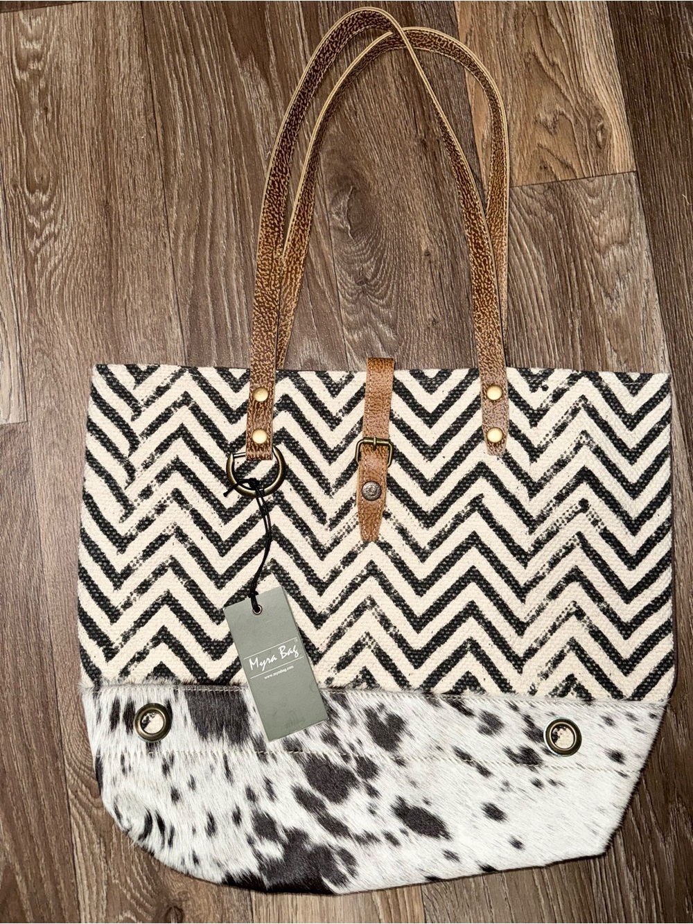 Large Myra tote bag with cowhide & conceal / carry pocket